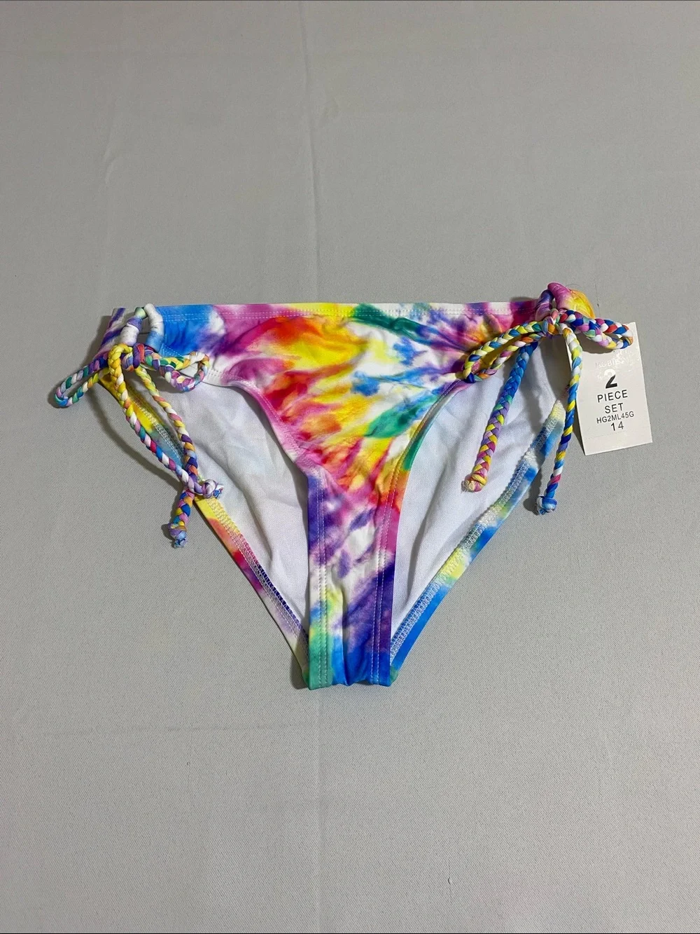 HOBIE Girls Rainbow Tie-Dye Bikini Set w Scarf Style Top Youth Girl's 14